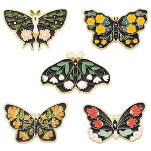 Whimsical Multicolor Butterfly Enamel 5-Piece Pin Set - Brand New!